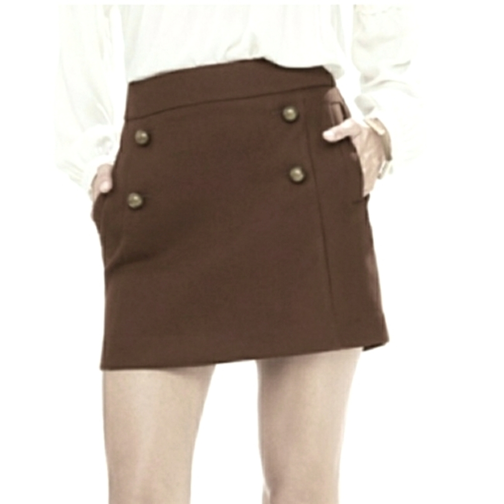Ann Taylor Brown Sailor Mini Skirt Button Details, Size 6